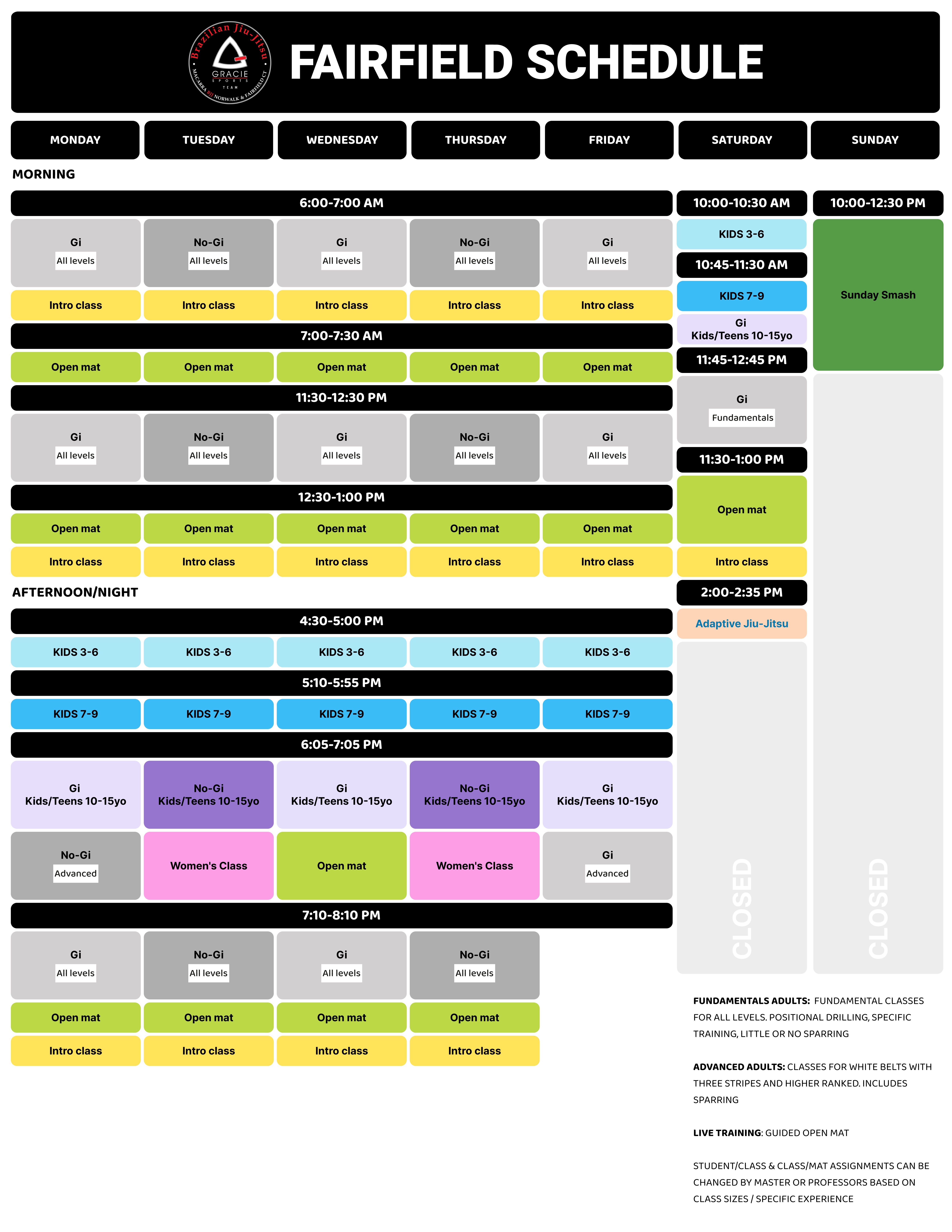 Gracie Sports Fairfield Brazilian Jiu-Jitsu Class Schedule