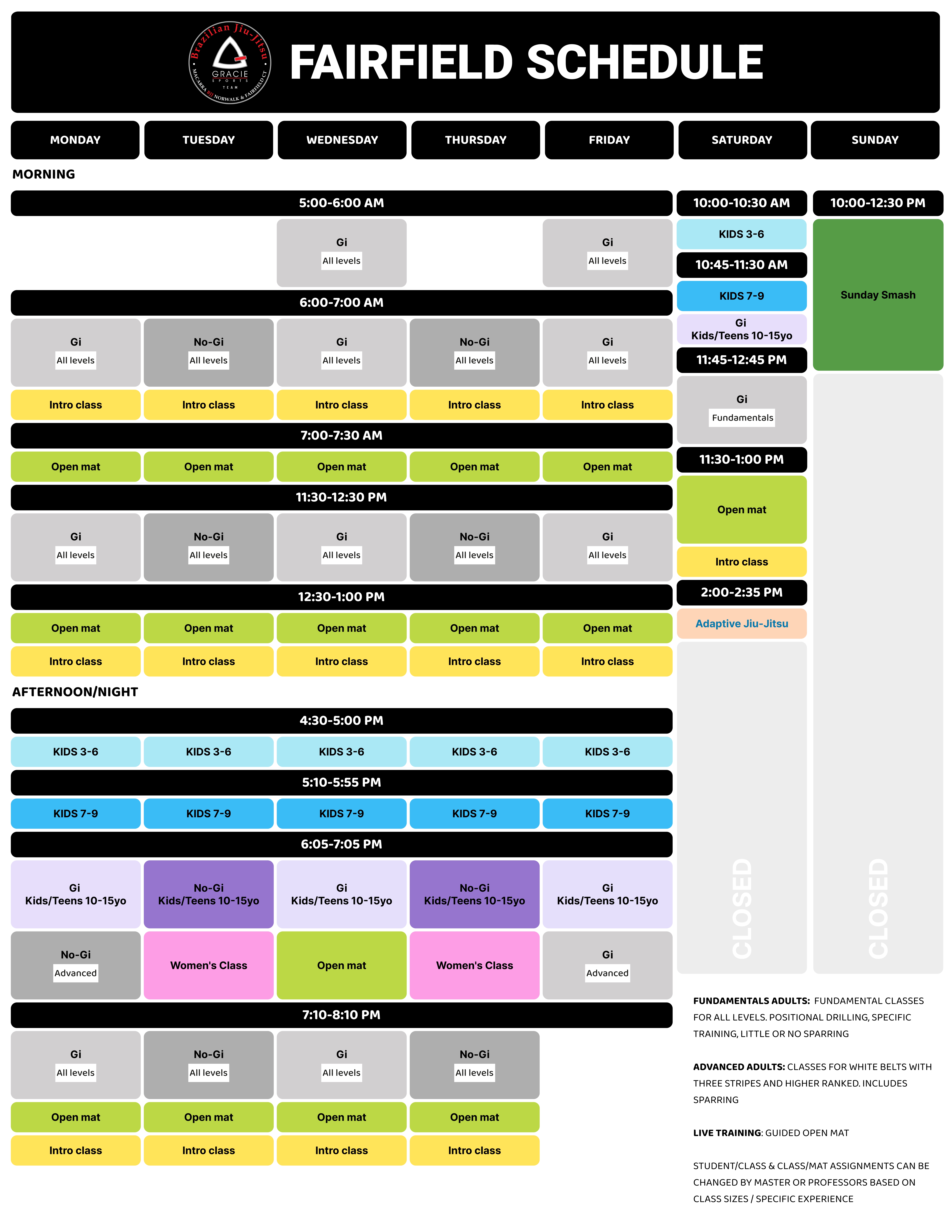Gracie Sports Fairfield Brazilian Jiu-Jitsu Class Schedule