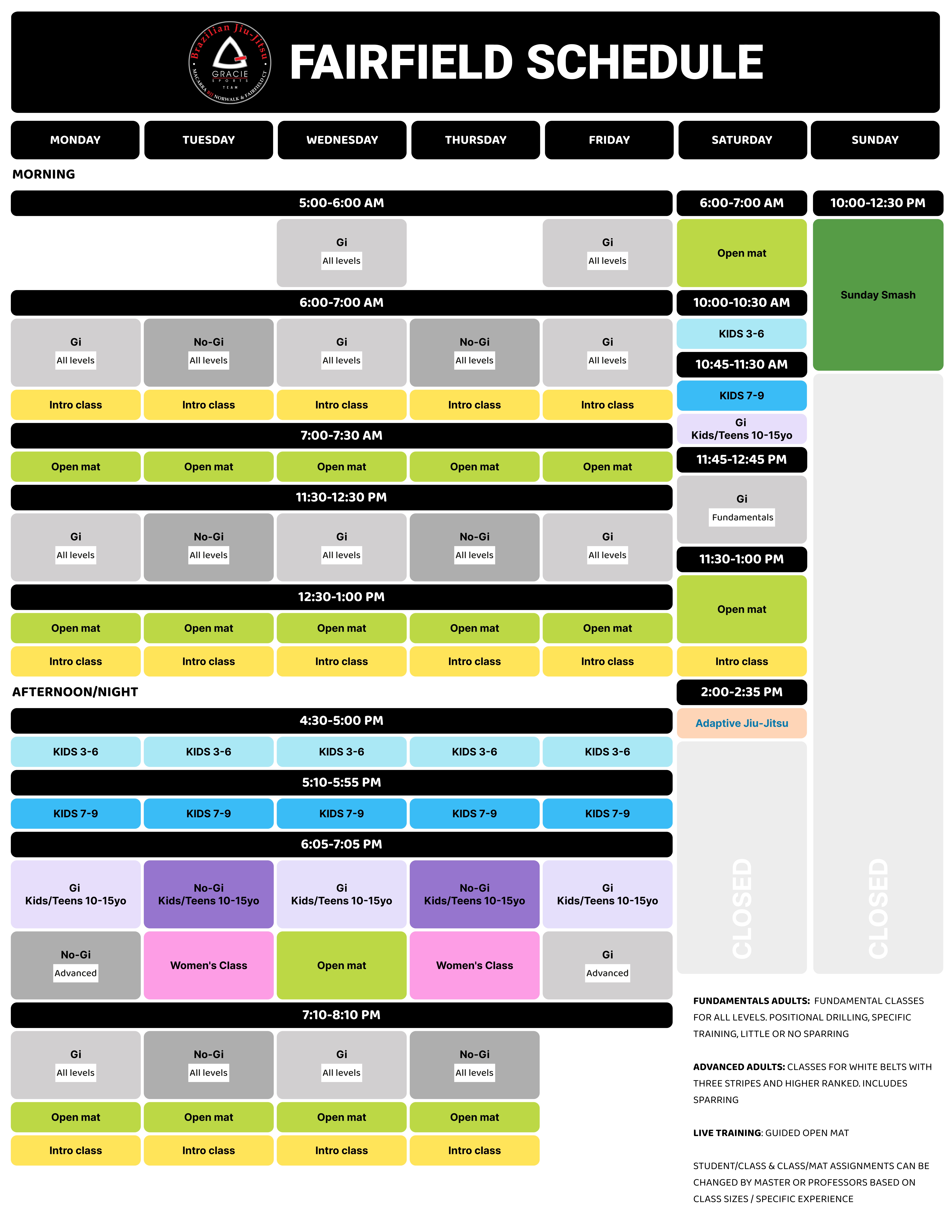 Gracie Sports Fairfield Brazilian Jiu-Jitsu Class Schedule