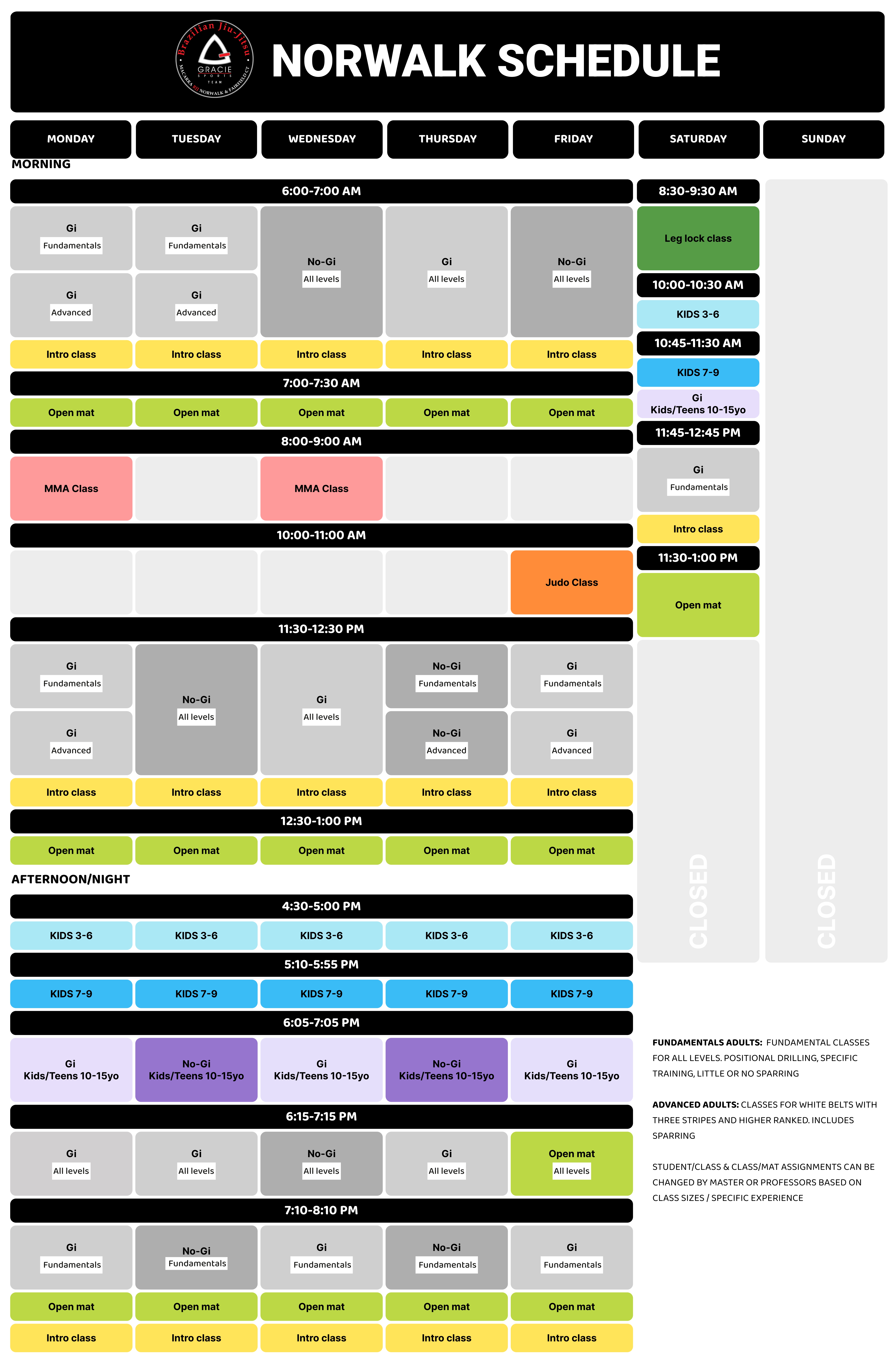 Gracie Sports Norwalk Brazilian Jiu-Jitsu Class Schedule